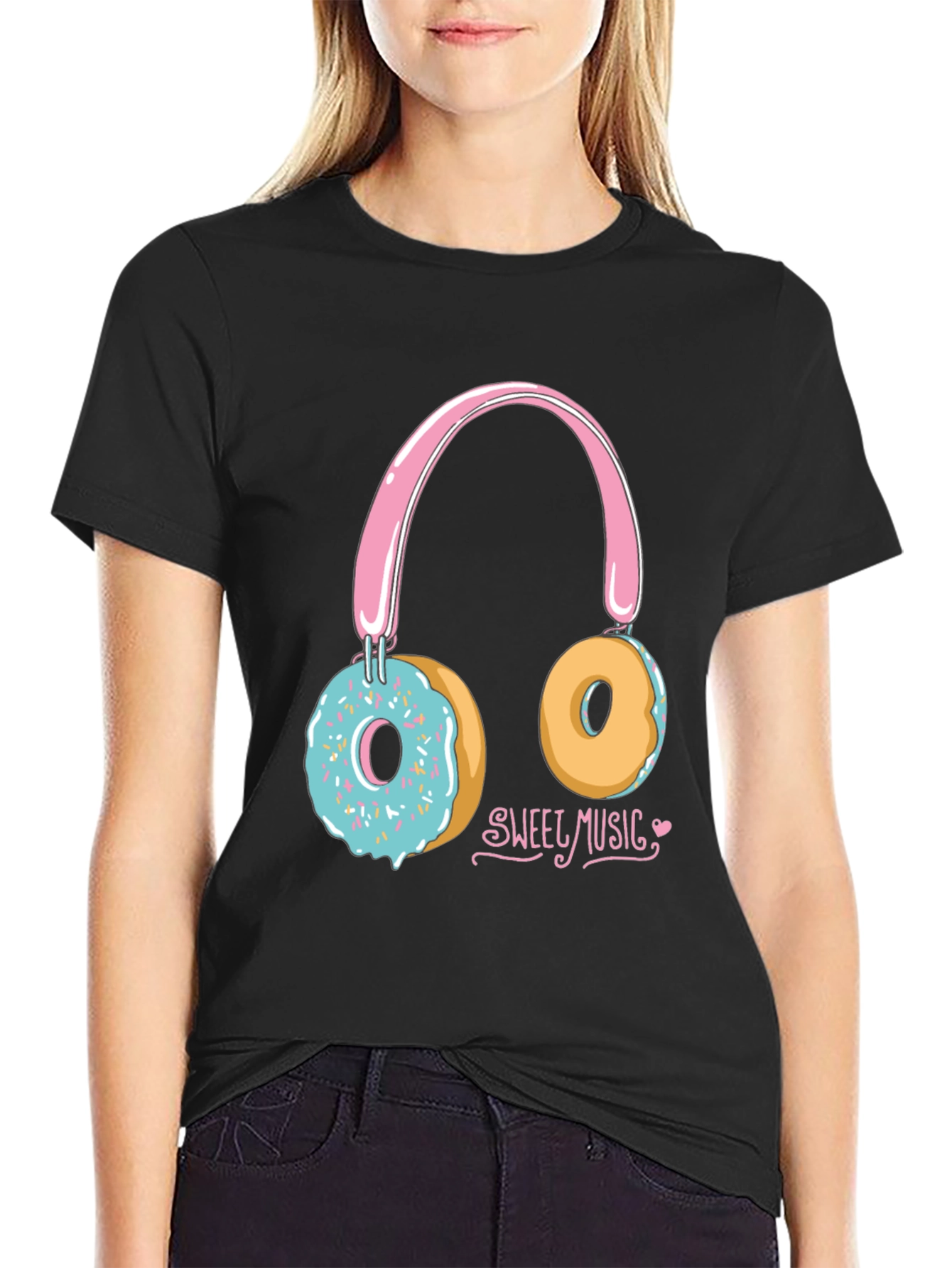 Sweet Music Donut Headphone Graphic Tee - Black