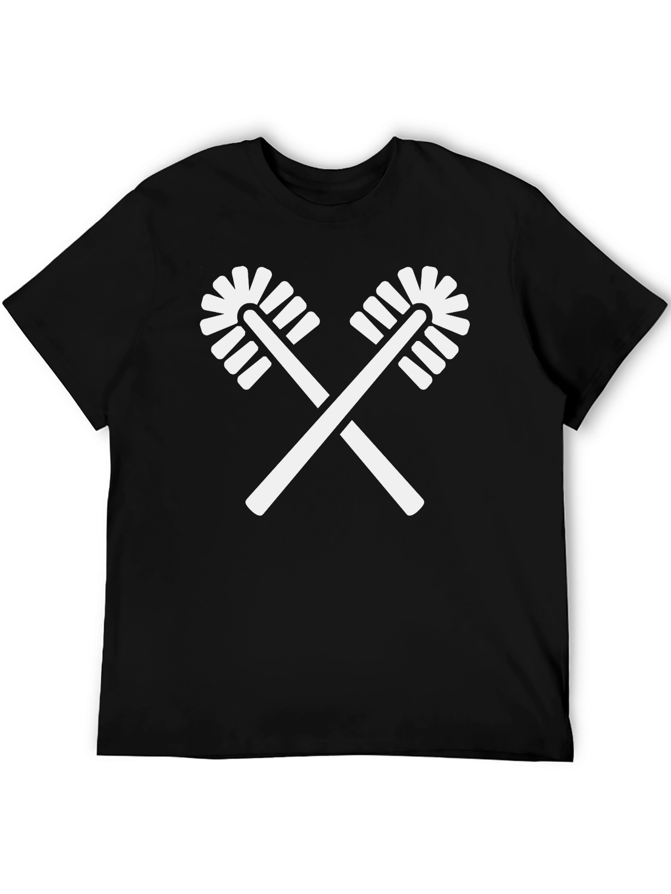 Novelty Toilet Brush Crossed T-Shirt - Black Cotton Crewneck
