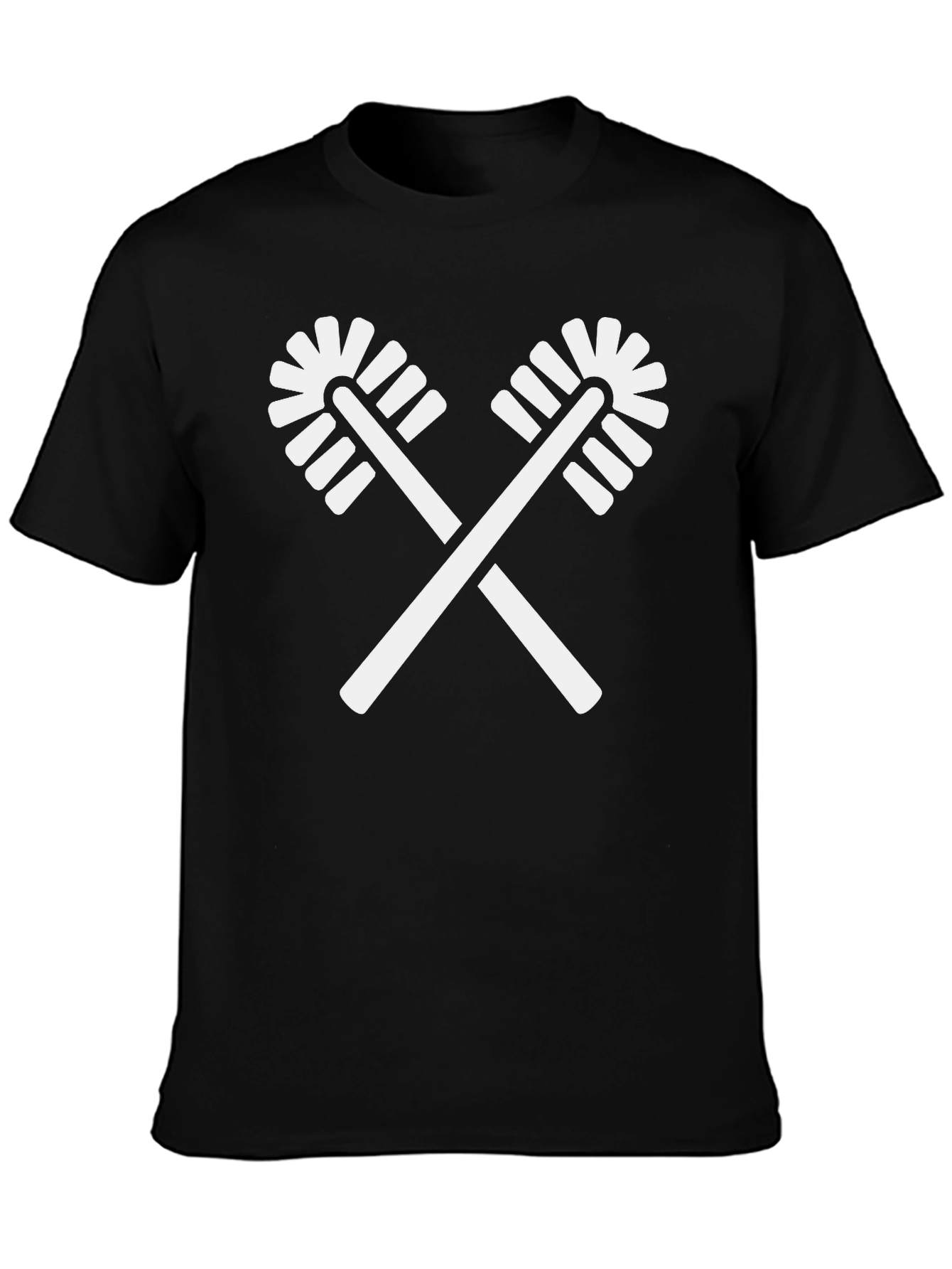 Novelty Toilet Brush Crossed T-Shirt - Black Cotton Crewneck