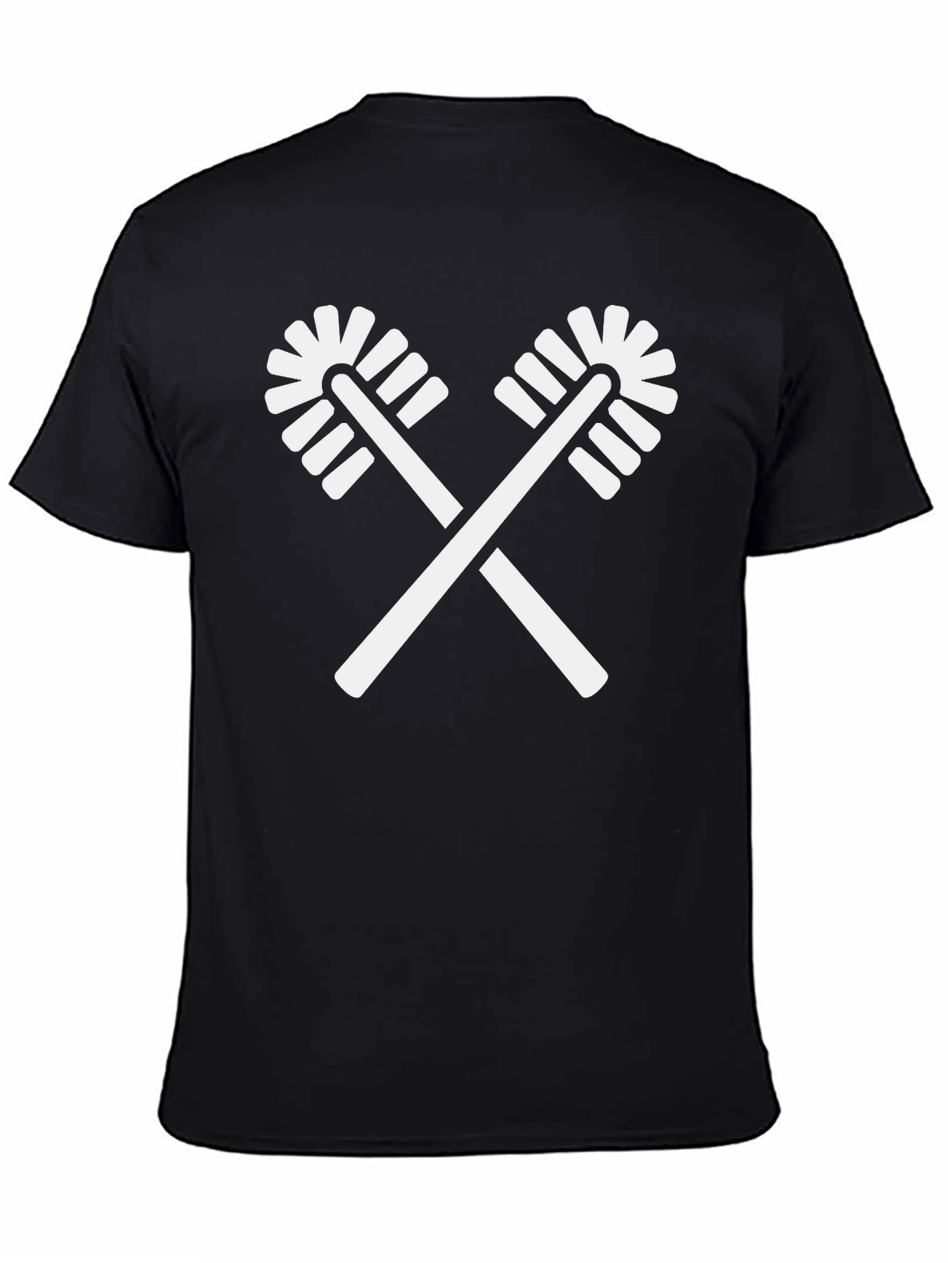 Novelty Toilet Brush Crossed T-Shirt - Black Cotton Crewneck