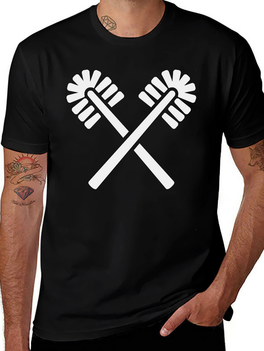 Novelty Toilet Brush Crossed T-Shirt - Black Cotton Crewneck