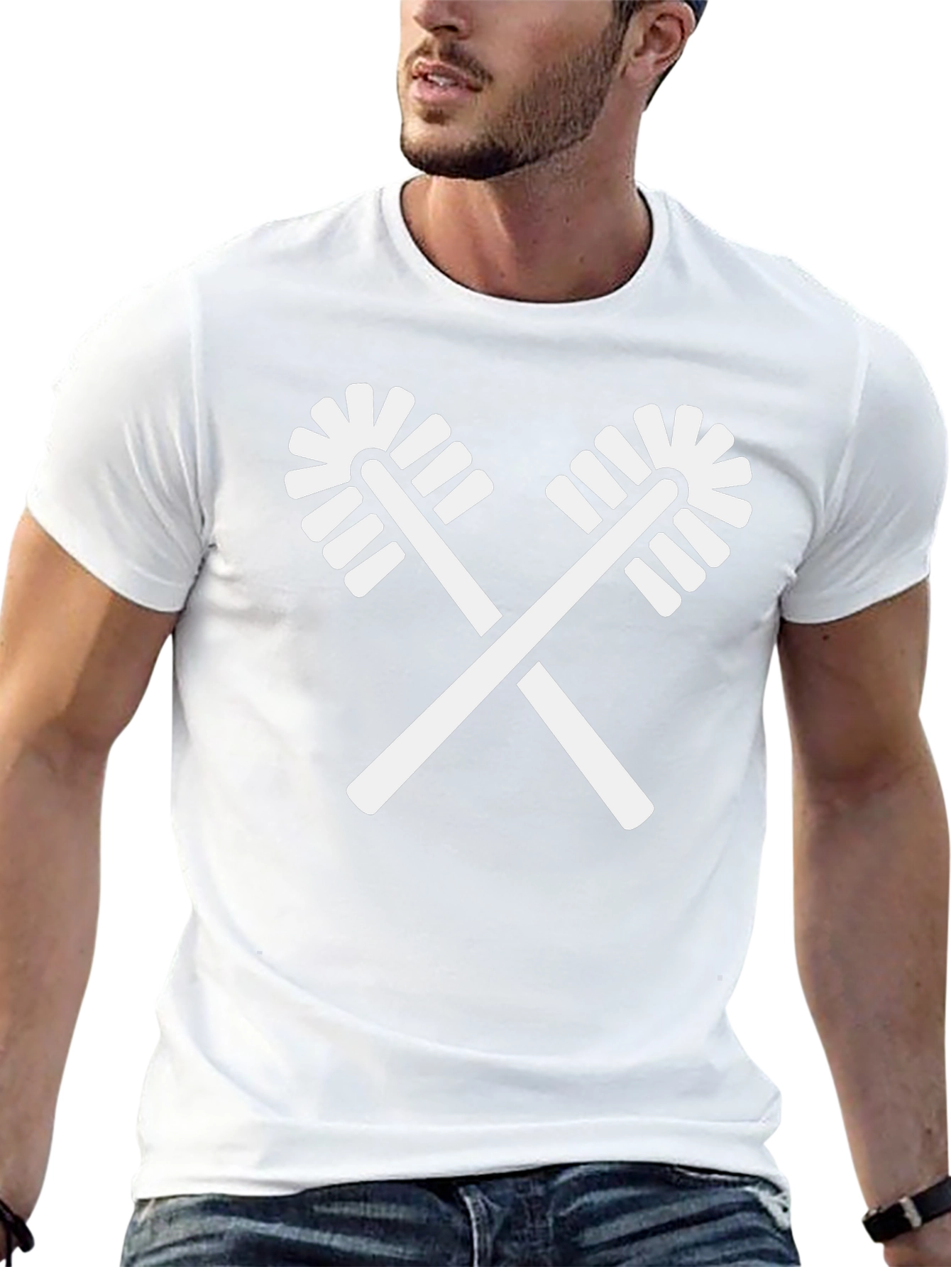 Novelty Toilet Brush Crossed T-Shirt - Black Cotton Crewneck