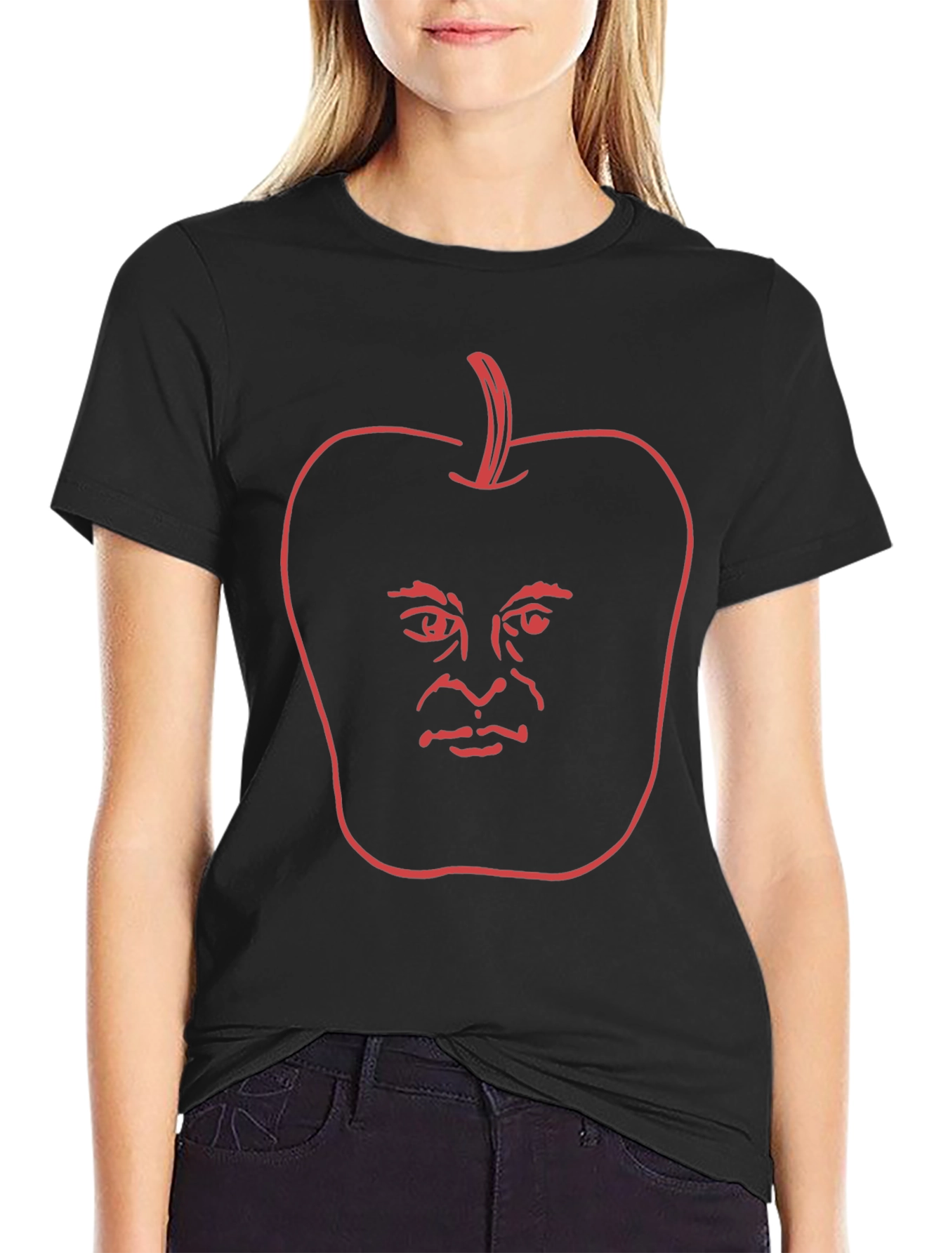 Apple Head Outline Black T-Shirt