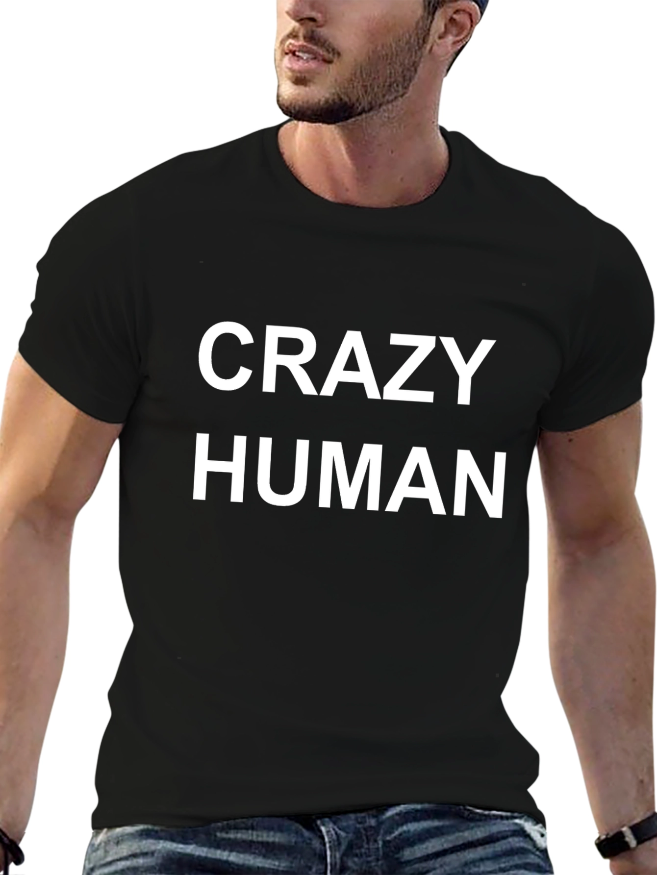 Crazy Human Graphic Tee - Black Cotton Blend