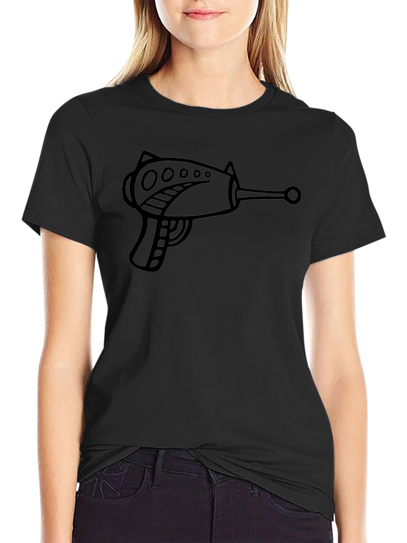 Retro Ray Gun Graphic T-Shirt - Black