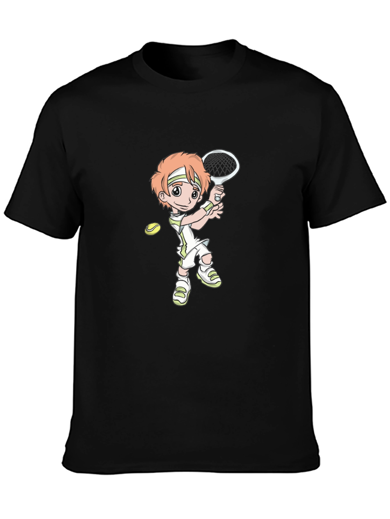 Tennis Player Cartoon Black T-Shirt