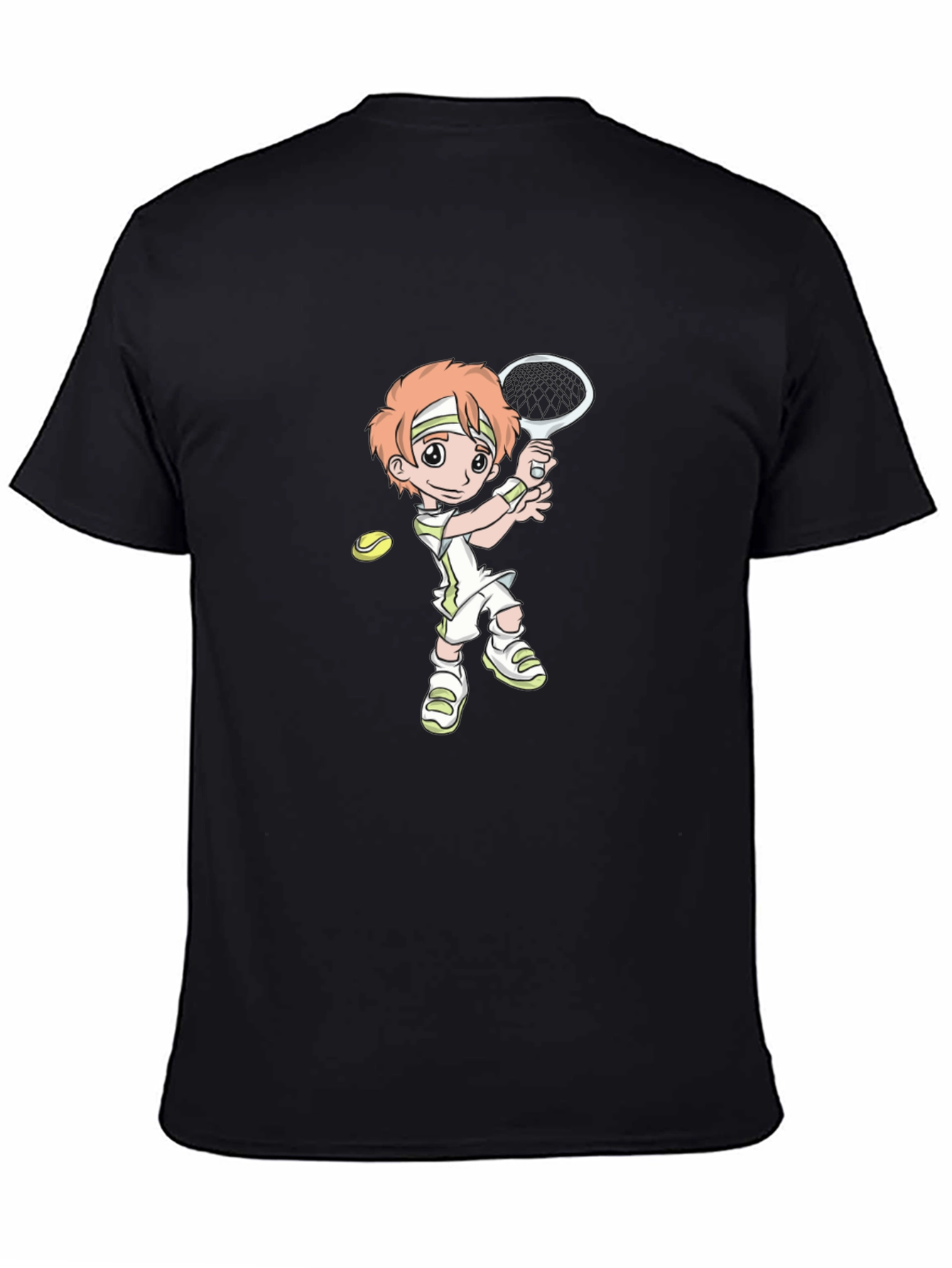 Tennis Player Cartoon Black T-Shirt
