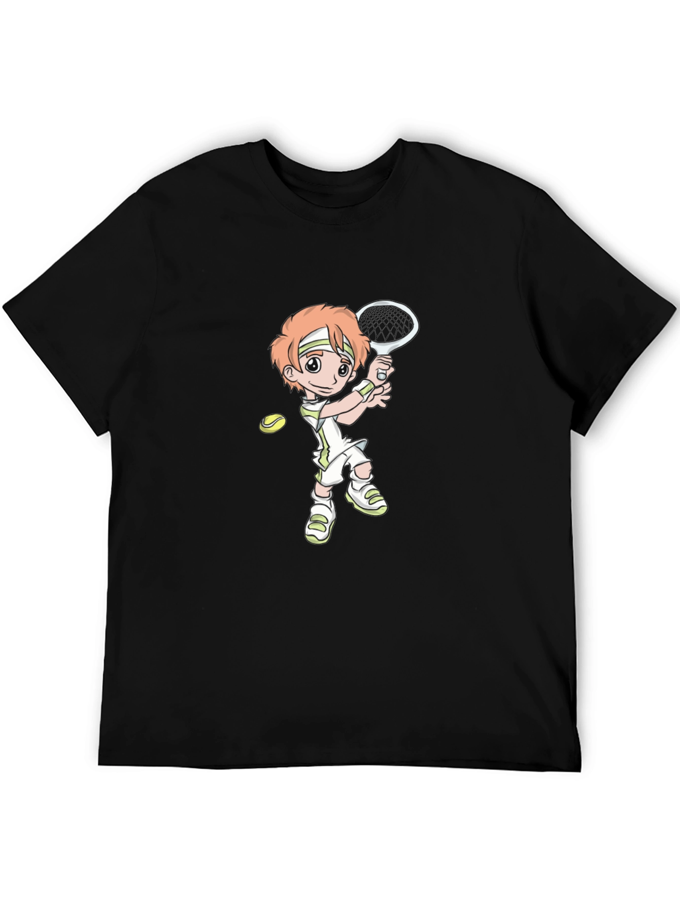 Tennis Player Cartoon Black T-Shirt