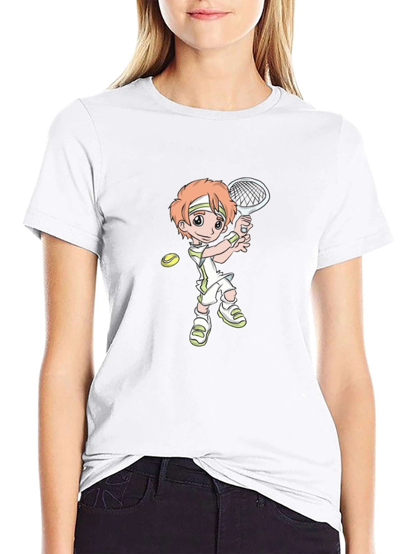Tennis Player Cartoon Black T-Shirt