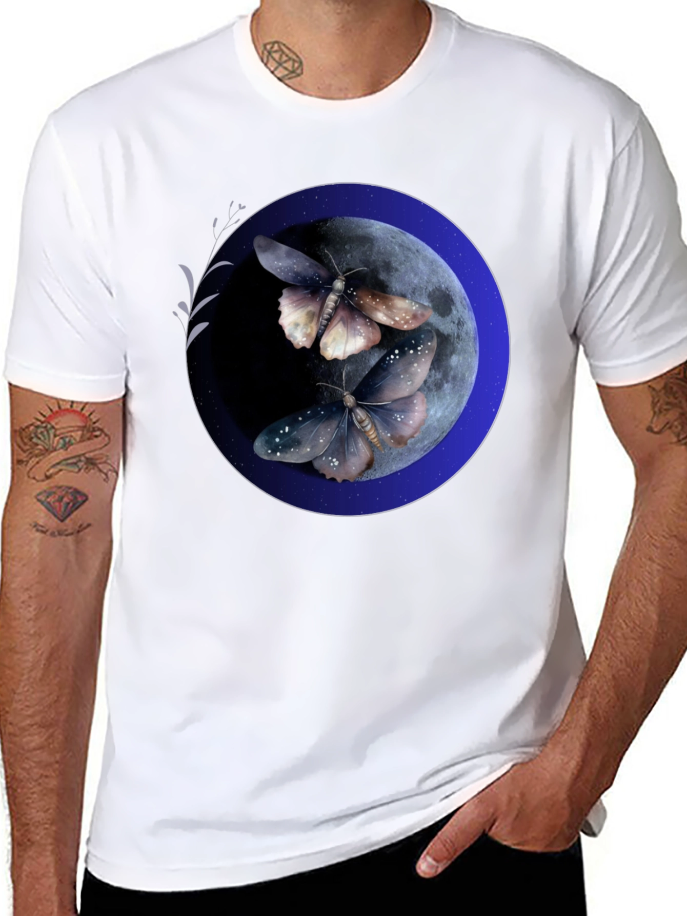 Moonlit Moth Graphic Tee - Black Cotton Blend