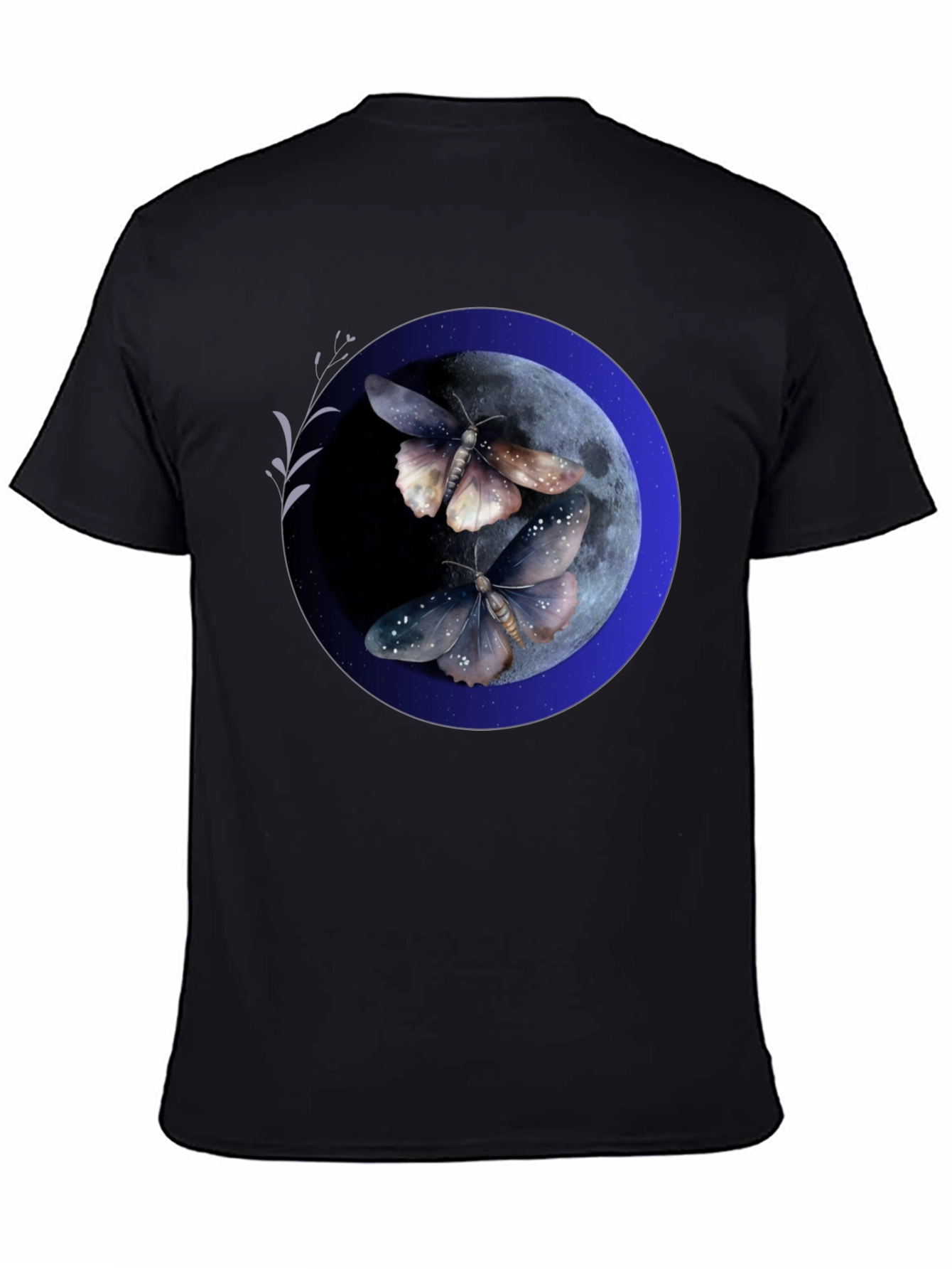 Moonlit Moth Graphic Tee - Black Cotton Blend