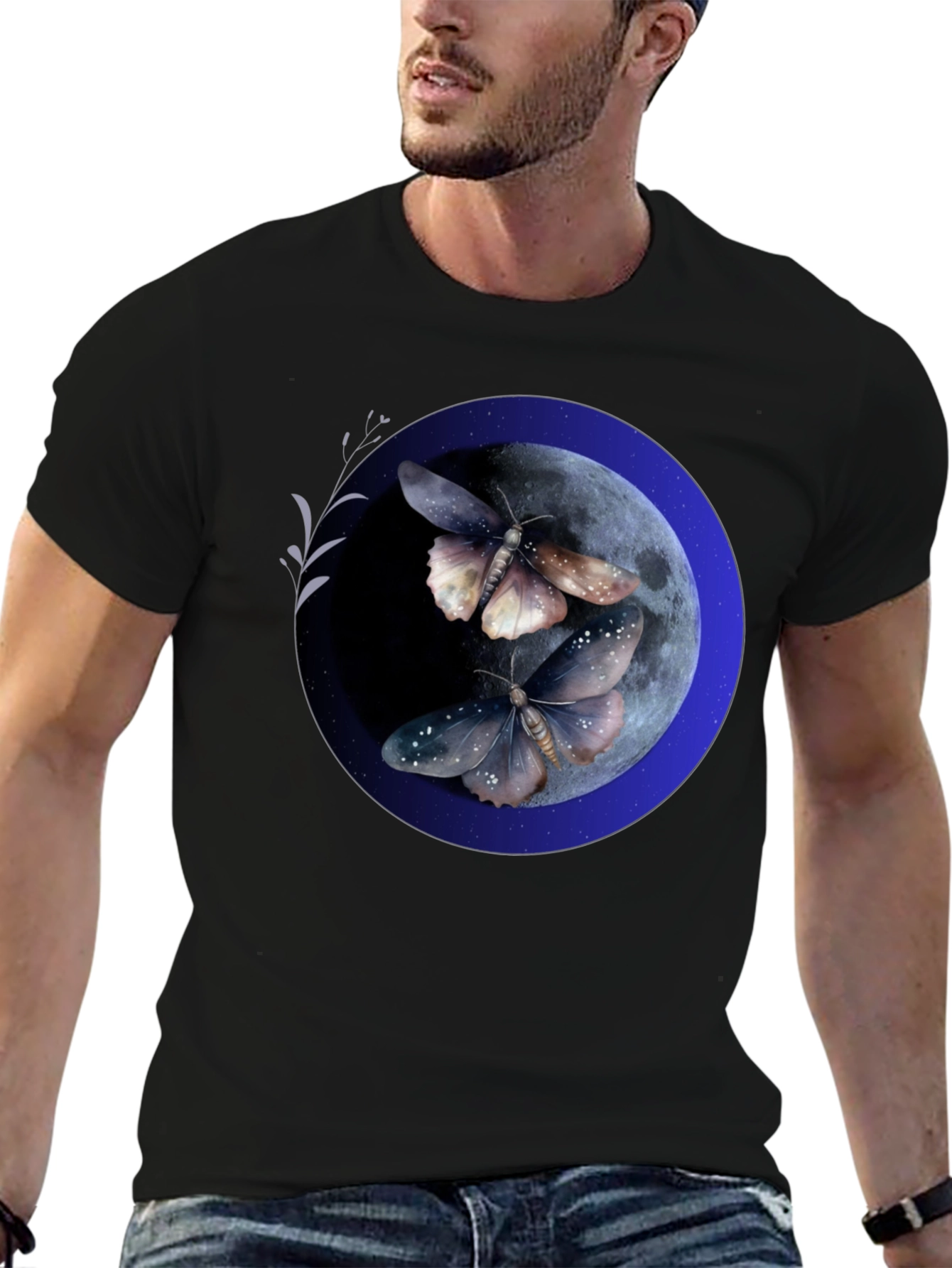 Moonlit Moth Graphic Tee - Black Cotton Blend