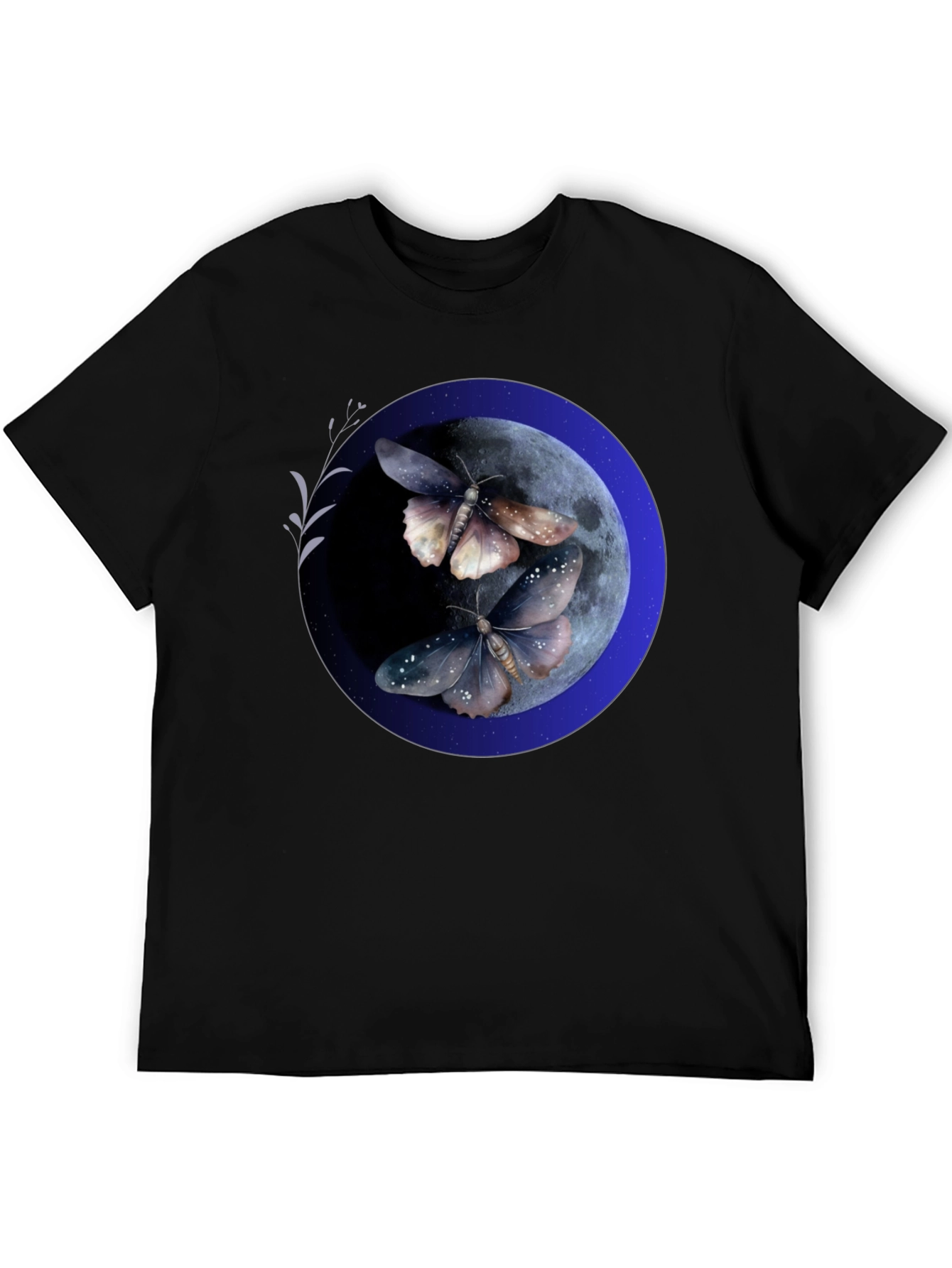 Moonlit Moth Graphic Tee - Black Cotton Blend