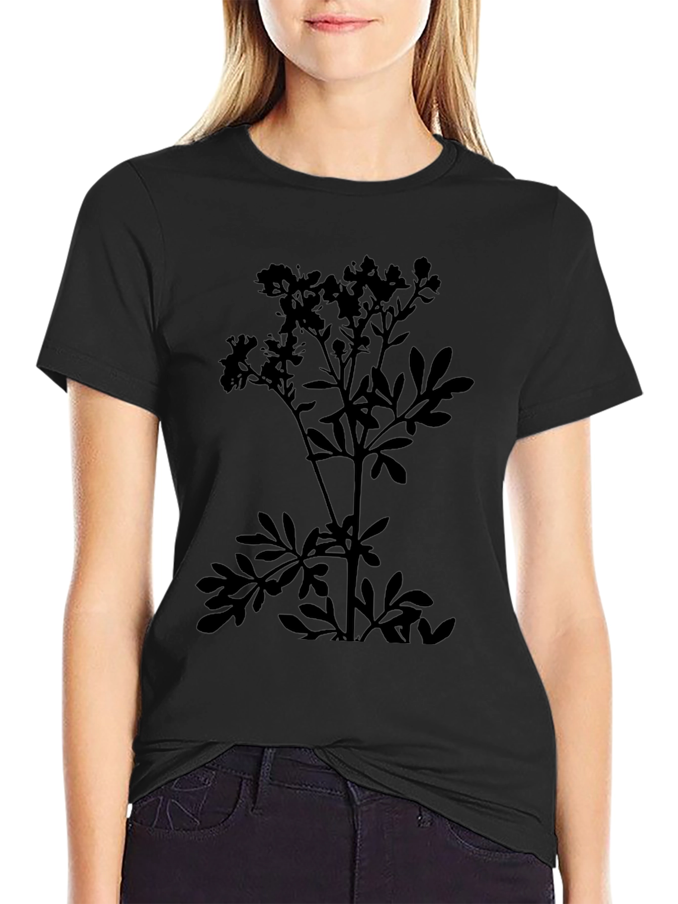 Botanical Print Tee - Black Plant Design