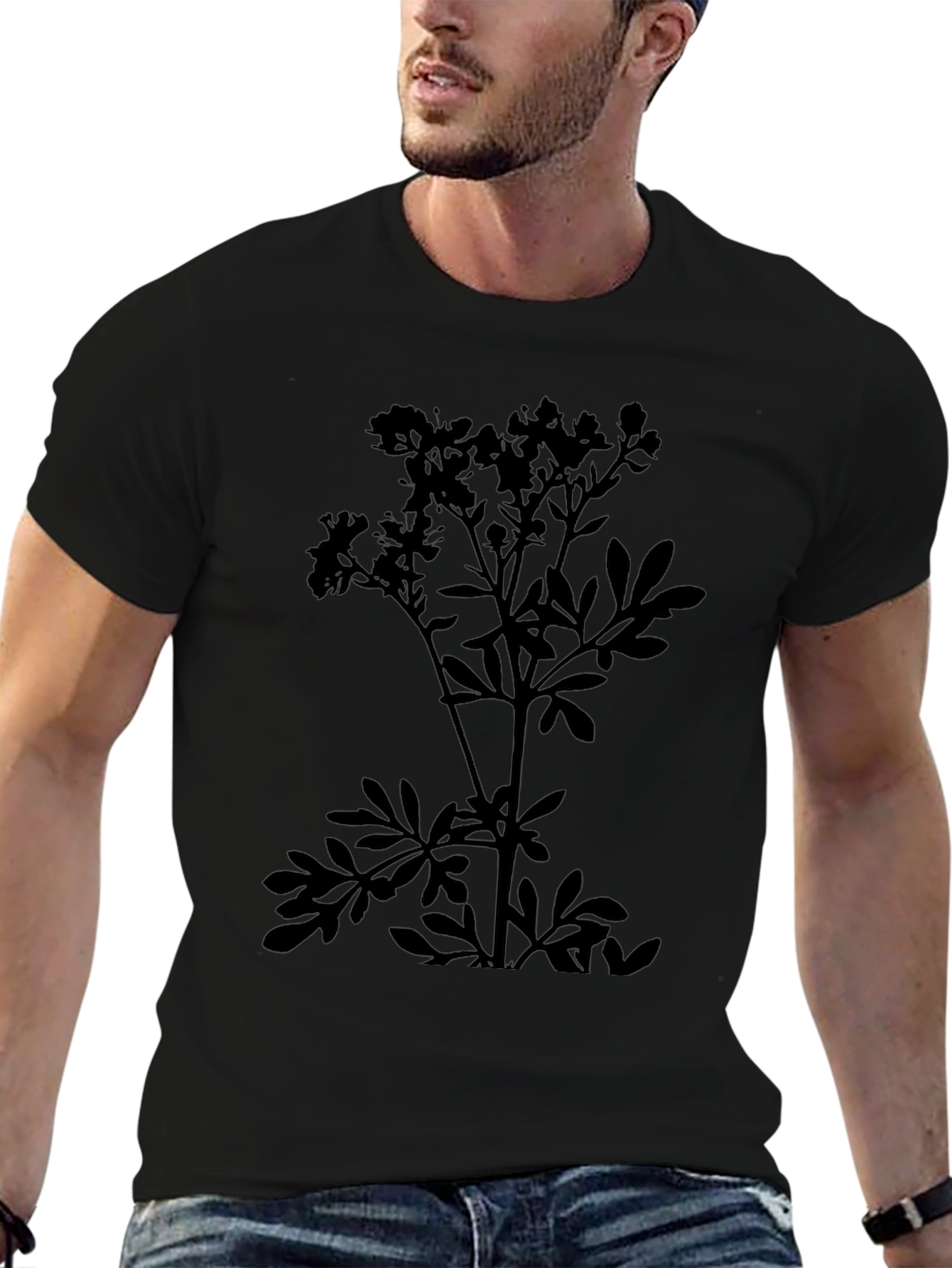 Botanical Print Tee - Black Plant Design