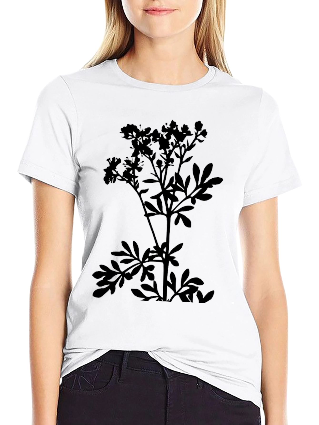 Botanical Print Tee - Black Plant Design