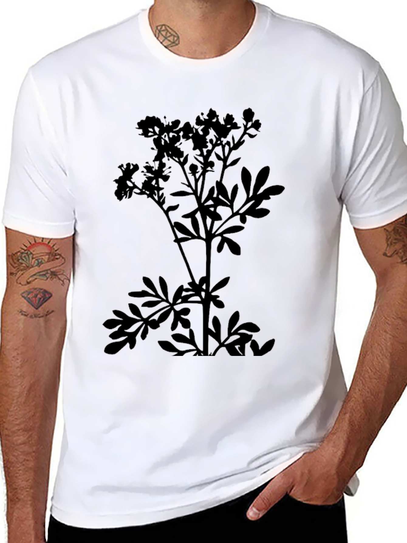 Botanical Print Tee - Black Plant Design