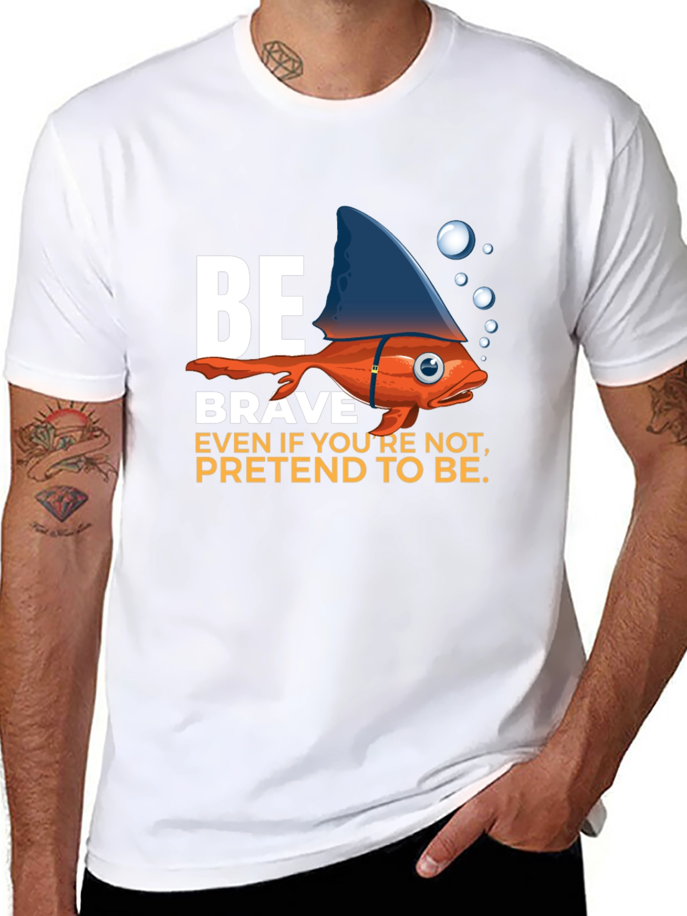 Be Brave T-Shirt - Fish with Shark Fin Design