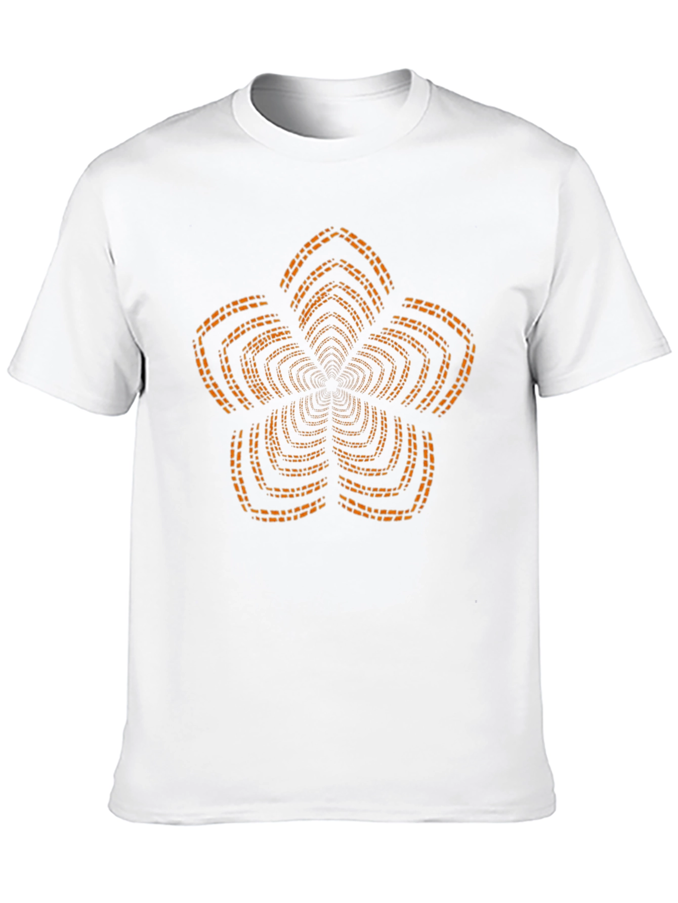 Black T-Shirt with Orange Geometric Floral Print