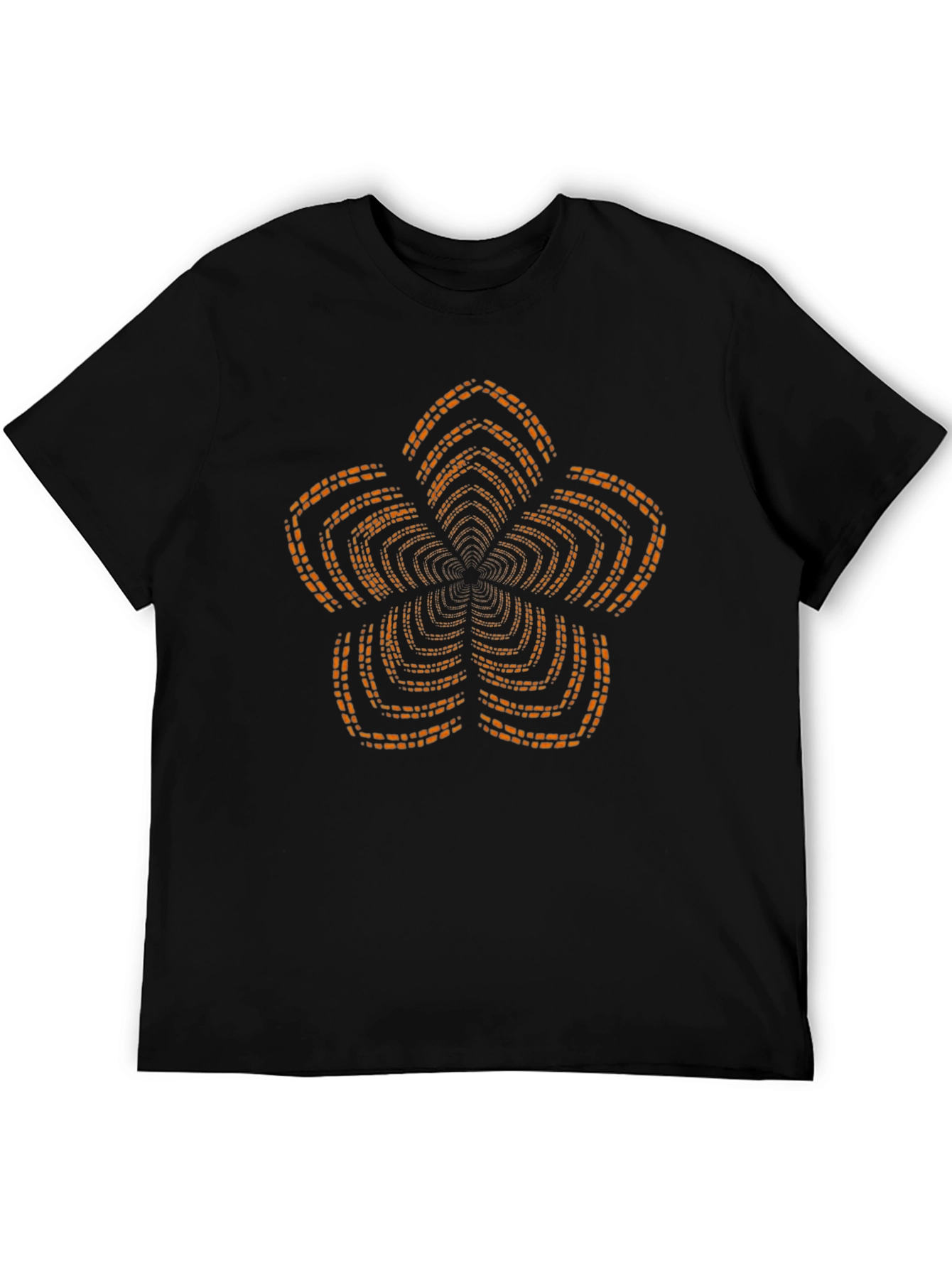 Black T-Shirt with Orange Geometric Floral Print