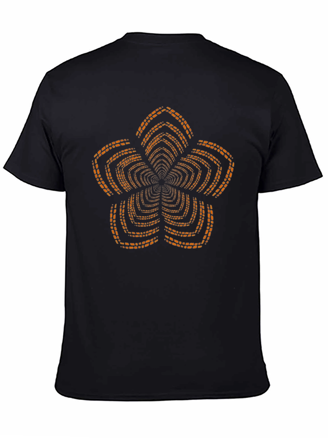 Black T-Shirt with Orange Geometric Floral Print