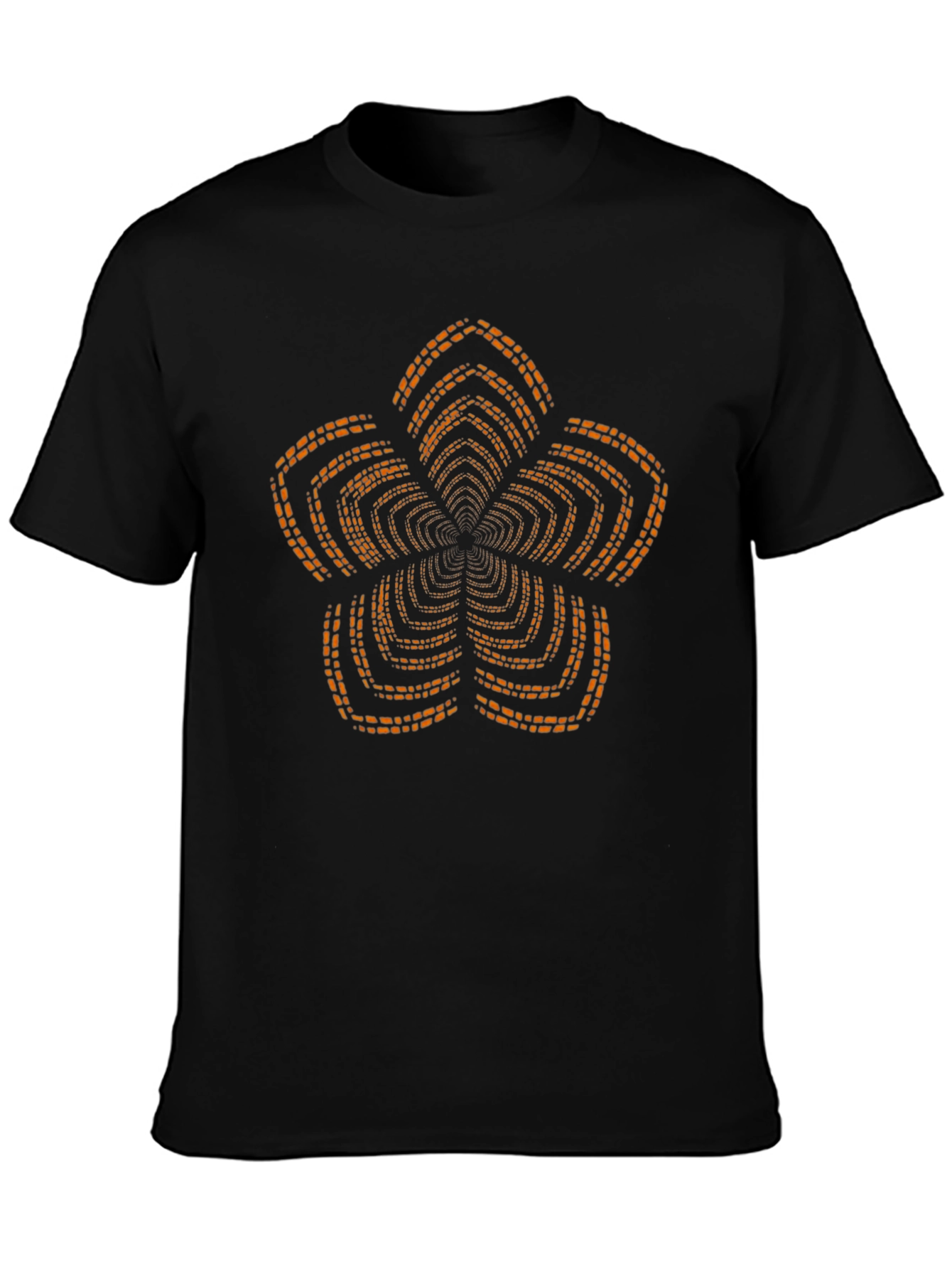 Black T-Shirt with Orange Geometric Floral Print
