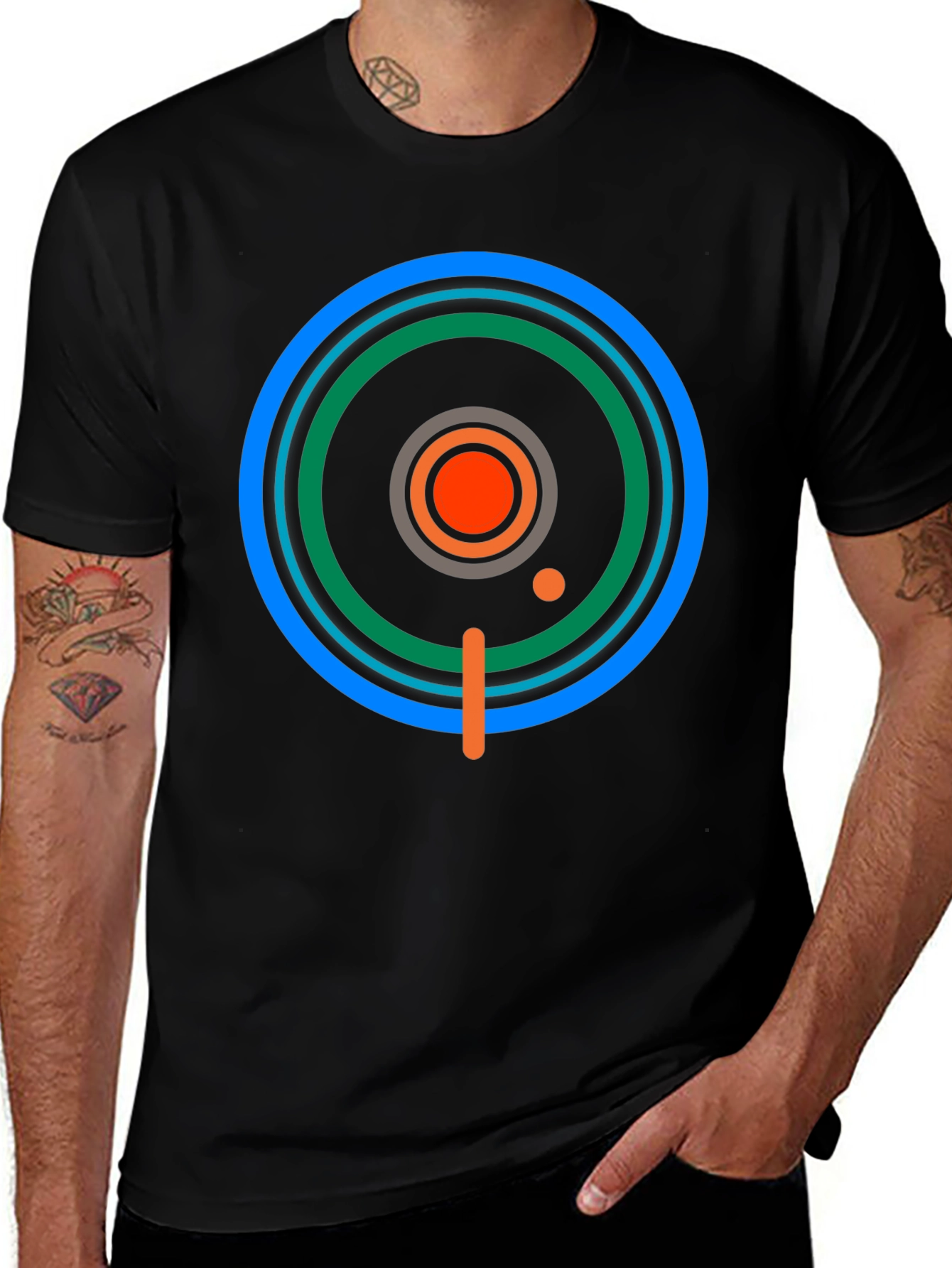 Geometric Target Graphic Tee - Stylish Mens Black T-Shirt