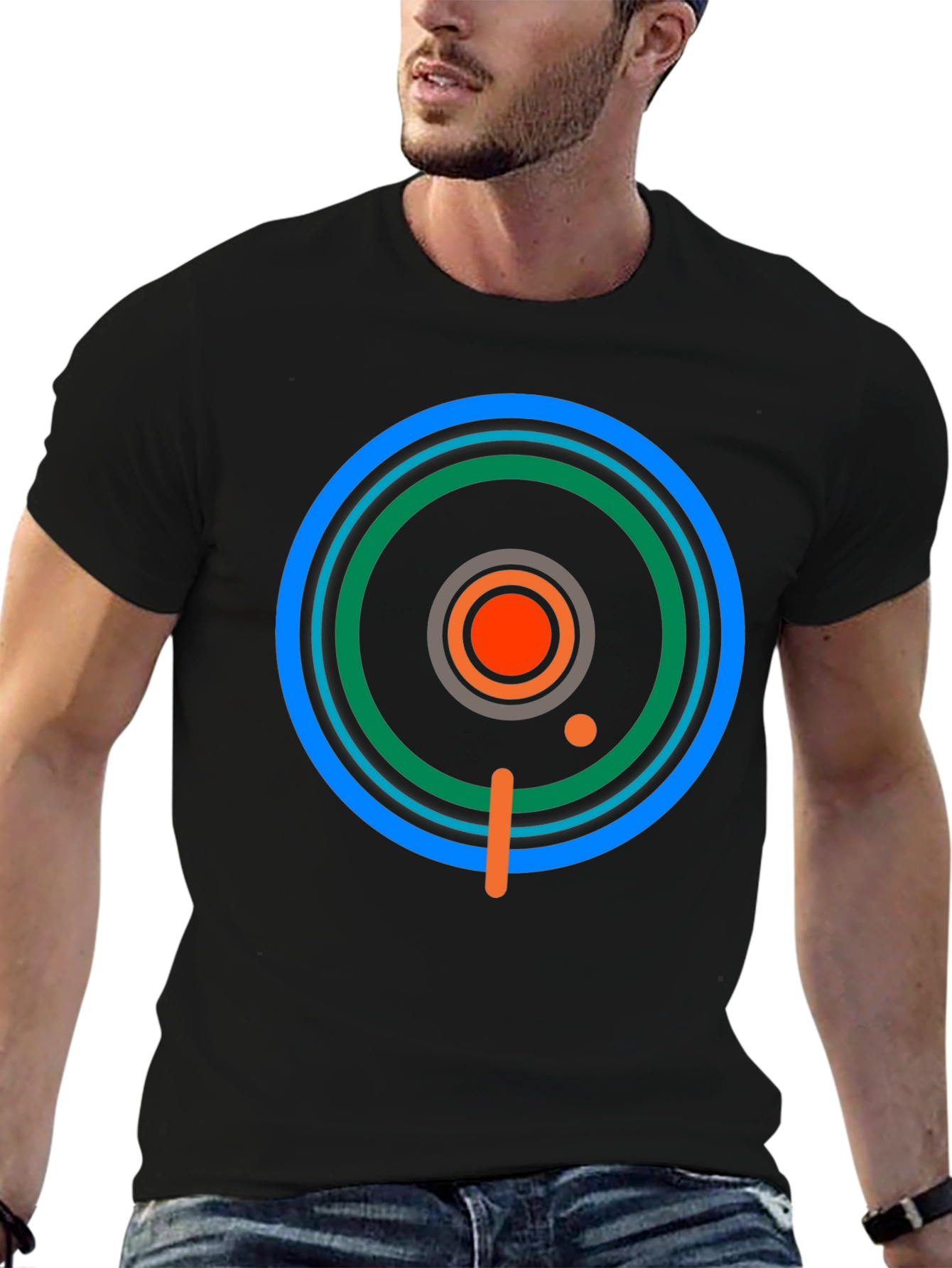 Geometric Target Graphic Tee - Stylish Mens Black T-Shirt