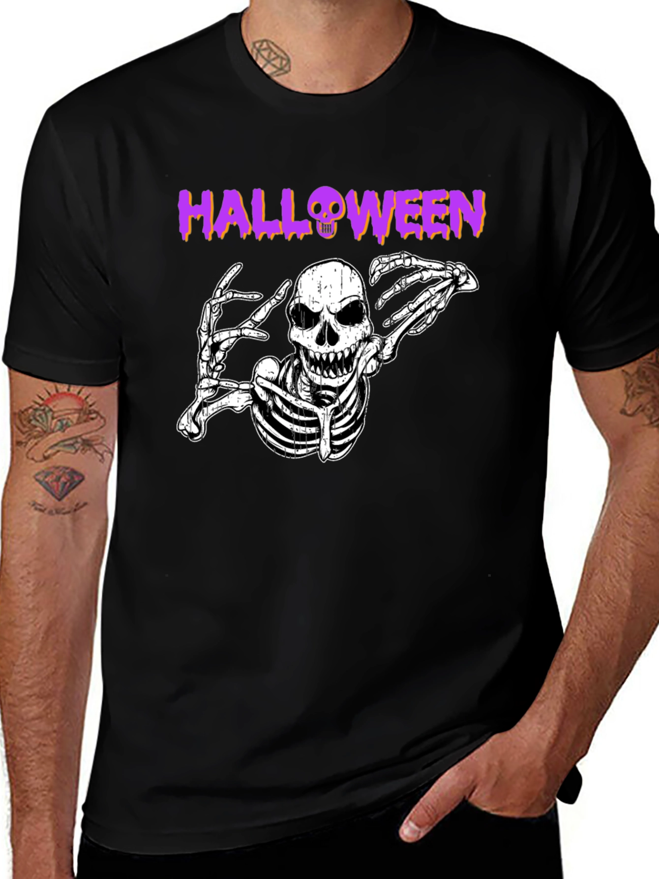 Halloween Skeleton Graphic Black T-Shirt