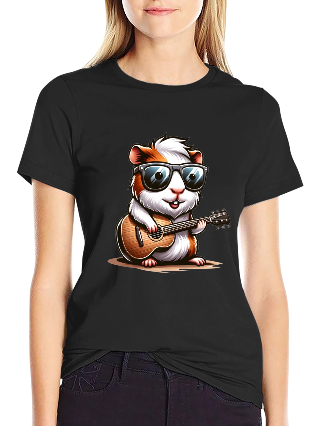 Cool Guinea Pig Guitarist Black T-Shirt