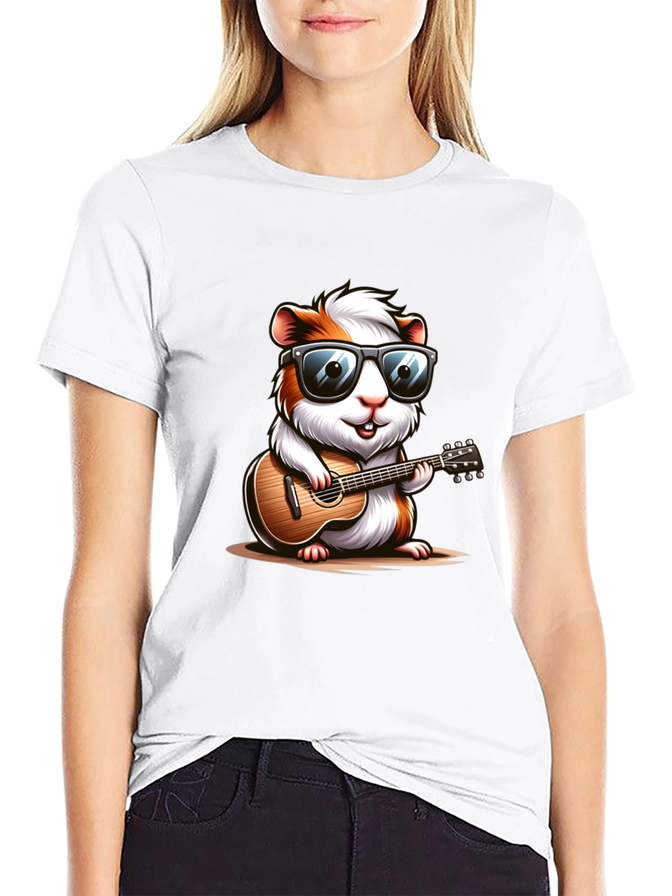 Cool Guinea Pig Guitarist Black T-Shirt