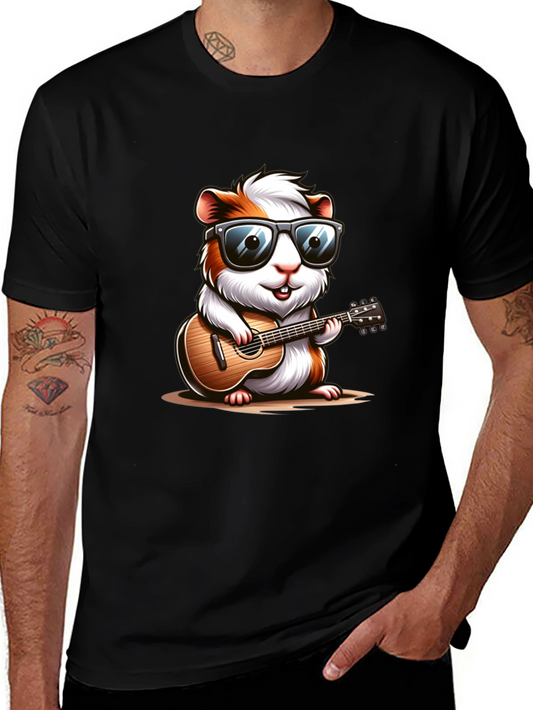 Cool Guinea Pig Guitarist Black T-Shirt