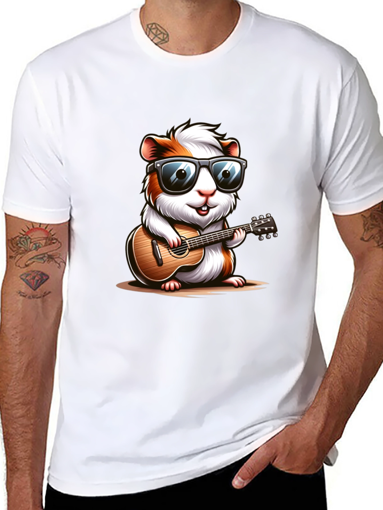 Cool Guinea Pig Guitarist Black T-Shirt
