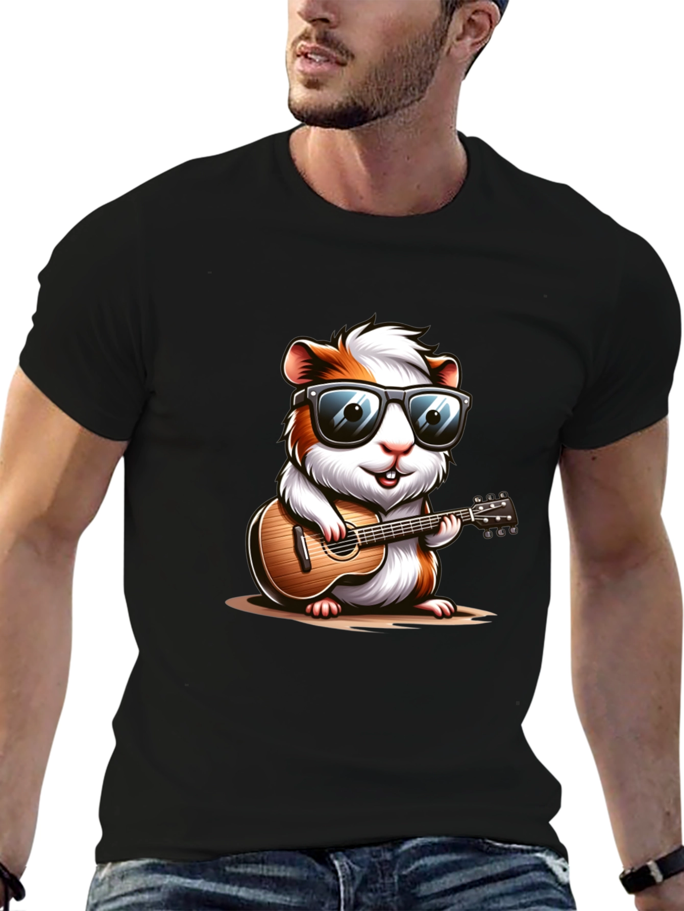 Cool Guinea Pig Guitarist Black T-Shirt