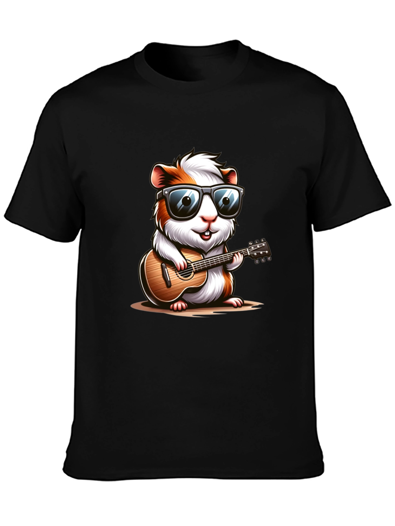 Cool Guinea Pig Guitarist Black T-Shirt