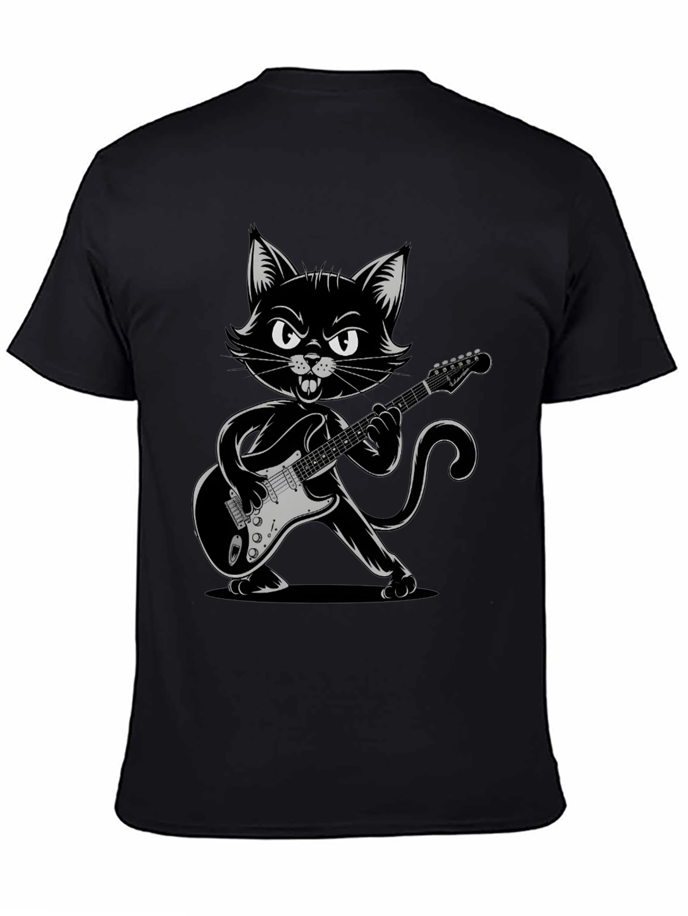 Cool Cat Guitarist Graphic Tee - Black