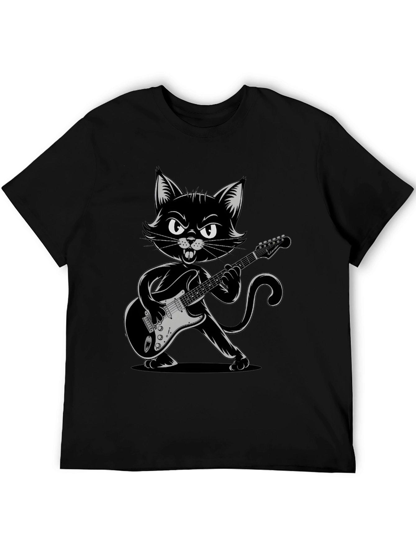 Cool Cat Guitarist Graphic Tee - Black