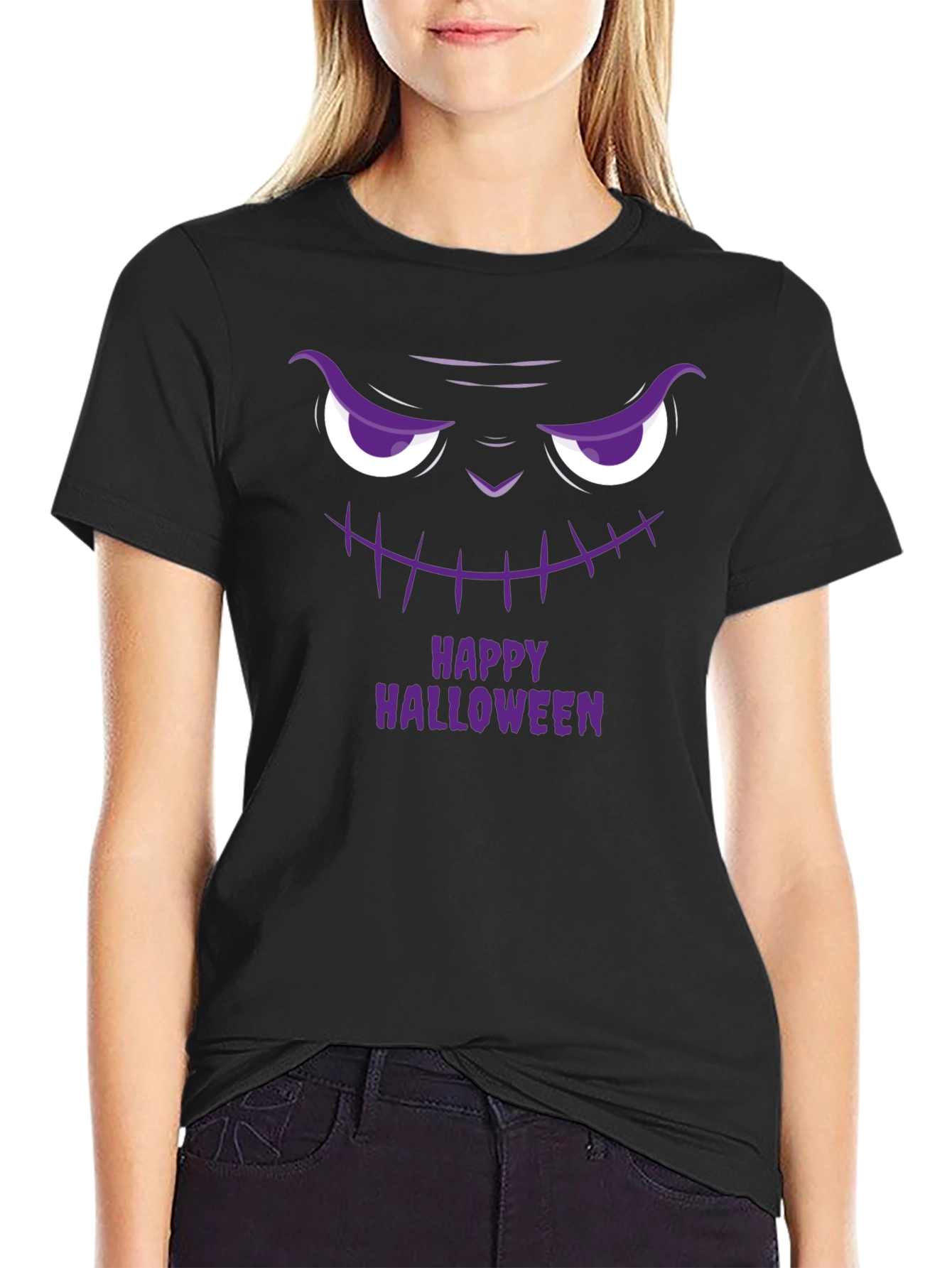 Happy Halloween Scary Face Black T-Shirt