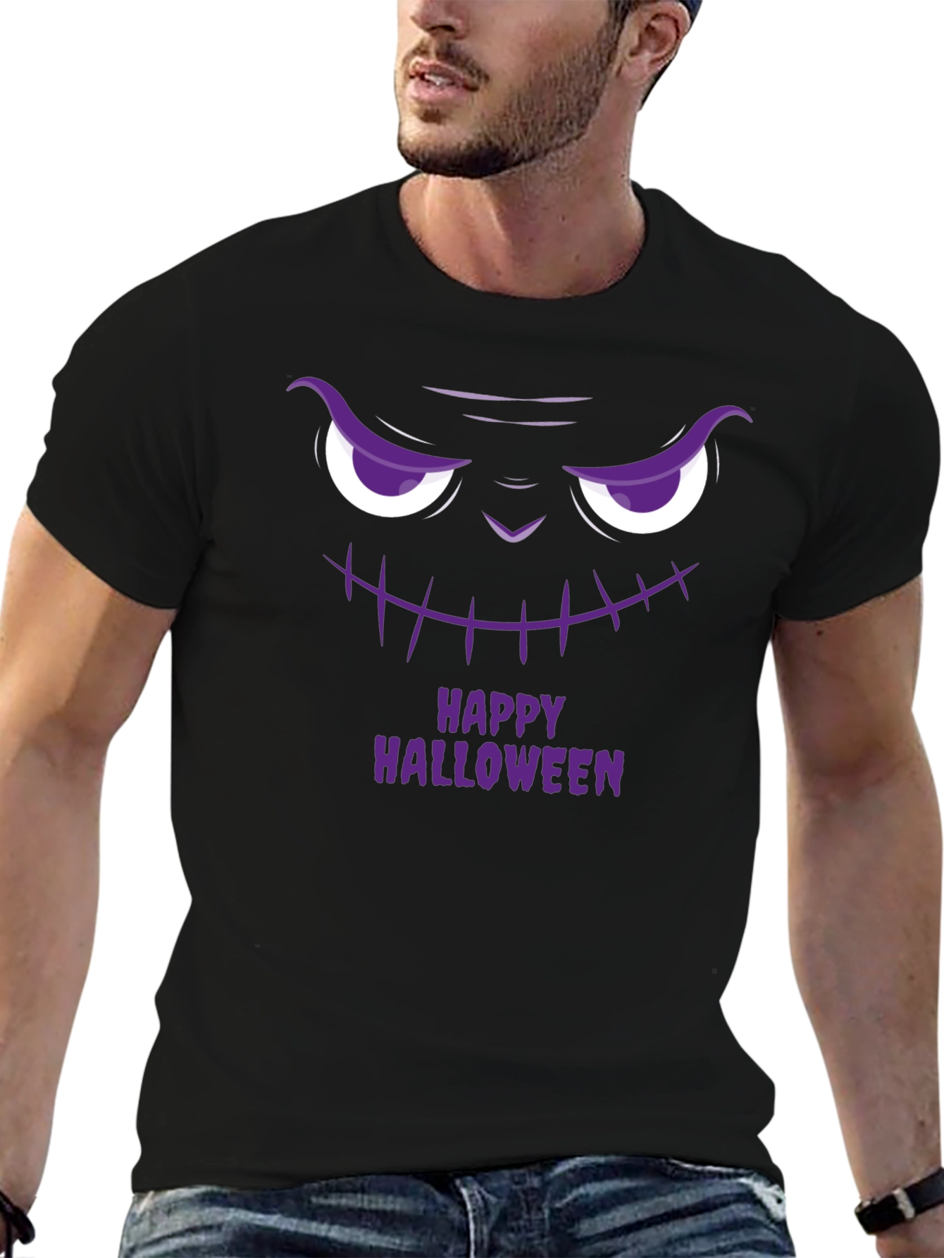 Happy Halloween Scary Face Black T-Shirt