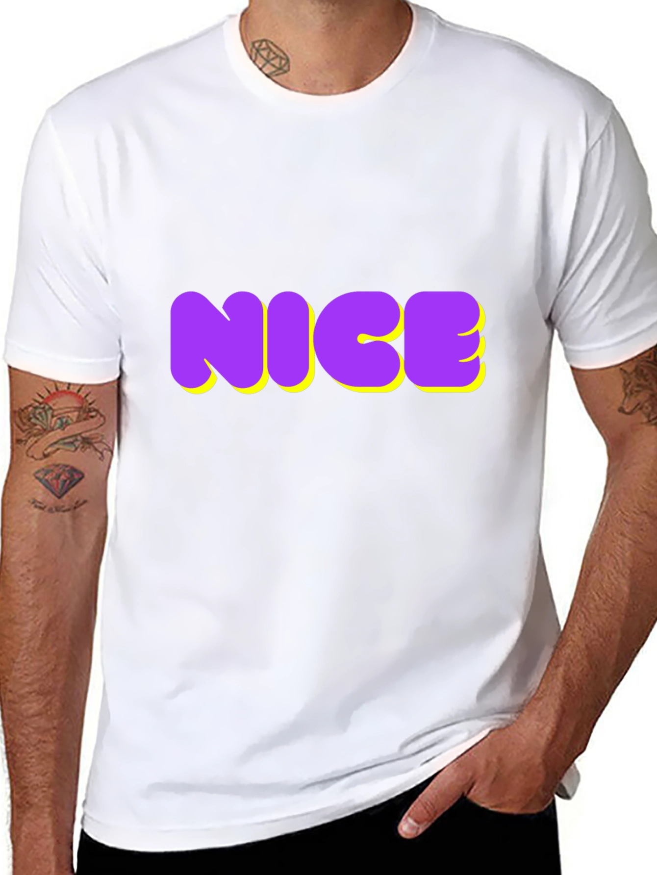 NICE Graphic Tee - Bold Purple & Yellow Design