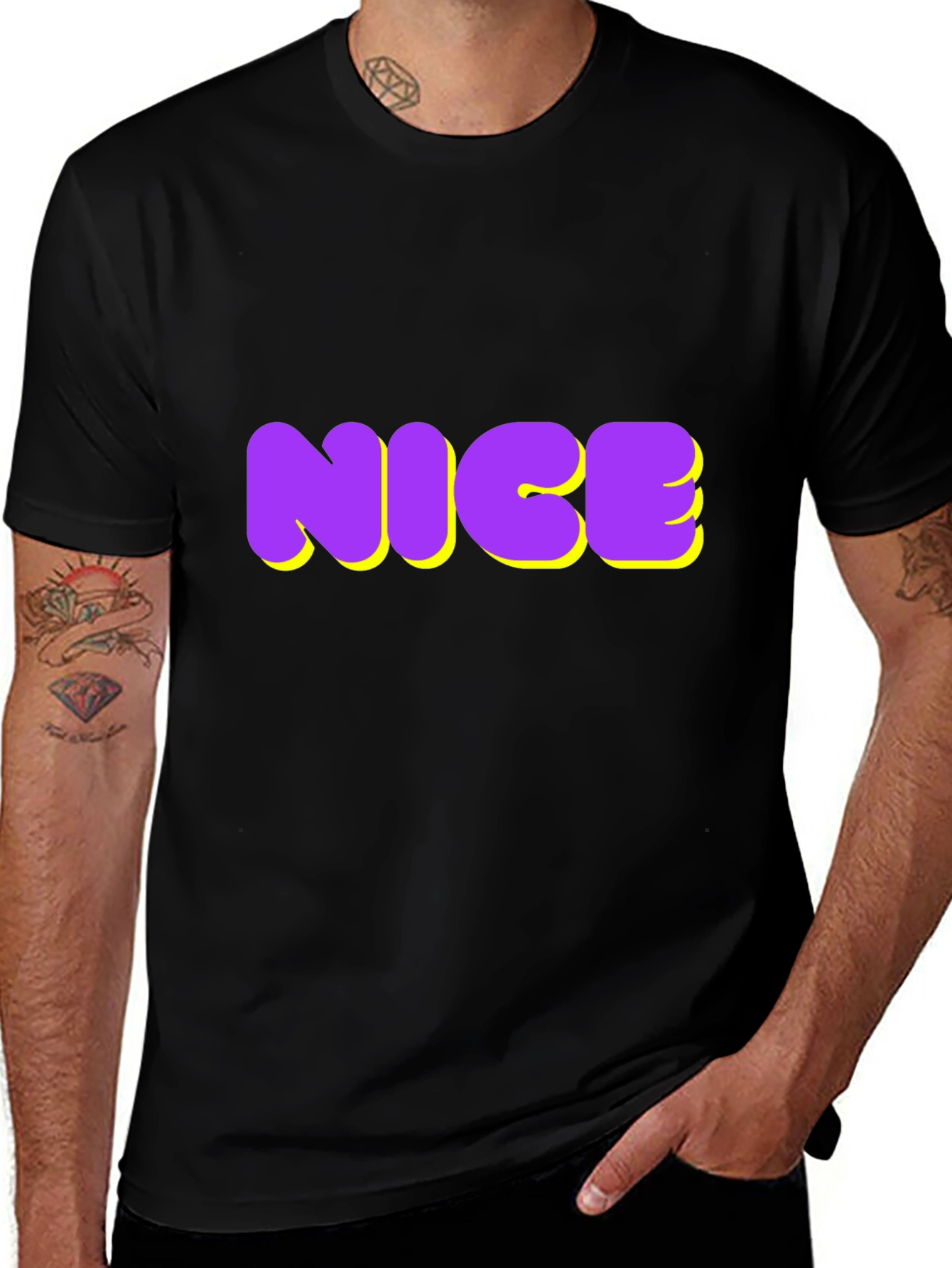 NICE Graphic Tee - Bold Purple & Yellow Design