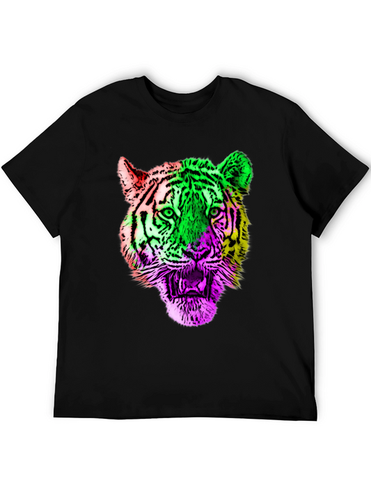 Colorful Tiger Graphic Print Black T-Shirt