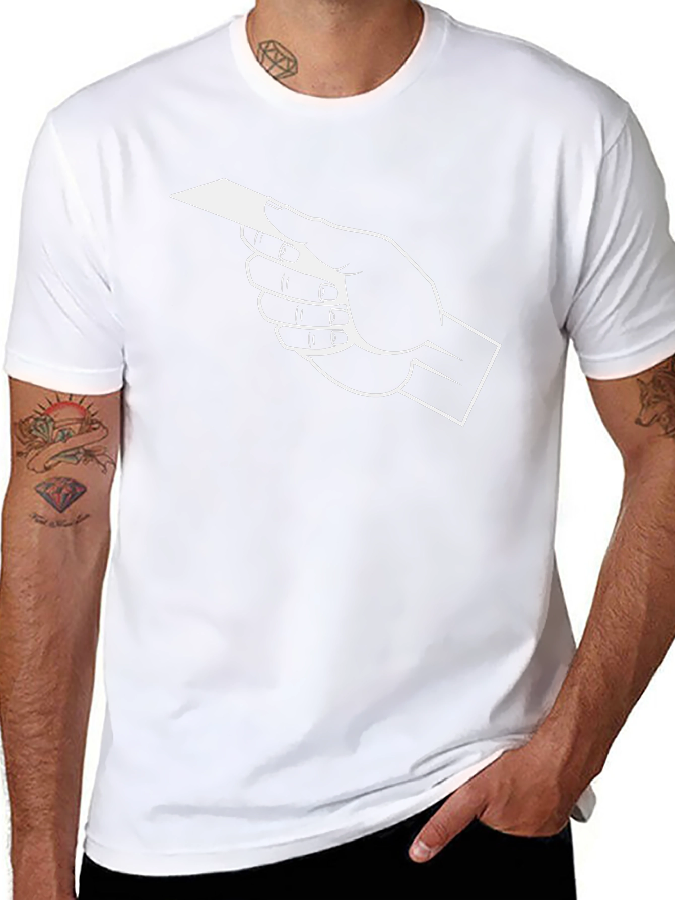 Hand Holding Card Graphic Tee - Black Cotton T-Shirt