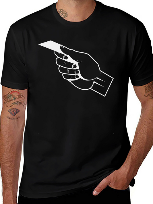 Hand Holding Card Graphic Tee - Black Cotton T-Shirt