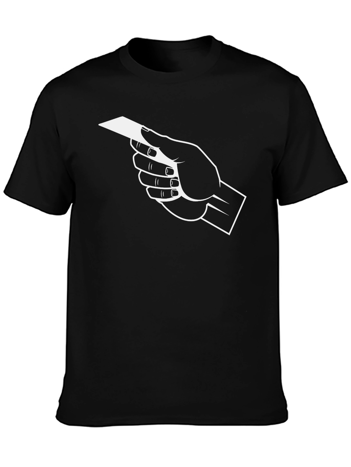 Hand Holding Card Graphic Tee - Black Cotton T-Shirt