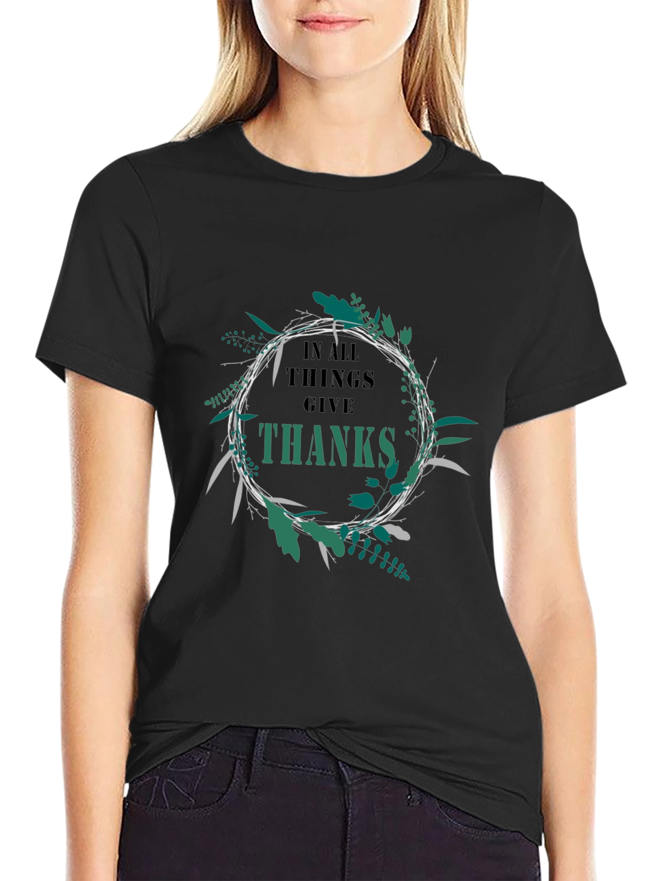 In All Things Give Thanks Black T-Shirt