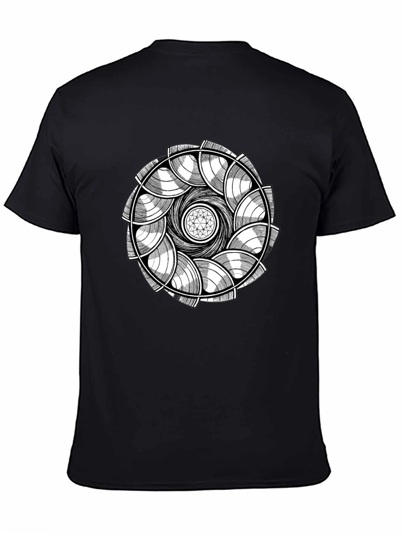 Abstract Geometric Mandala Graphic Tee - Black