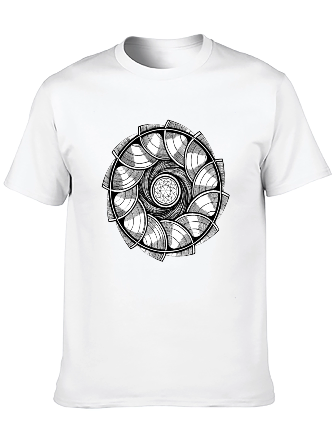 Abstract Geometric Mandala Graphic Tee - Black