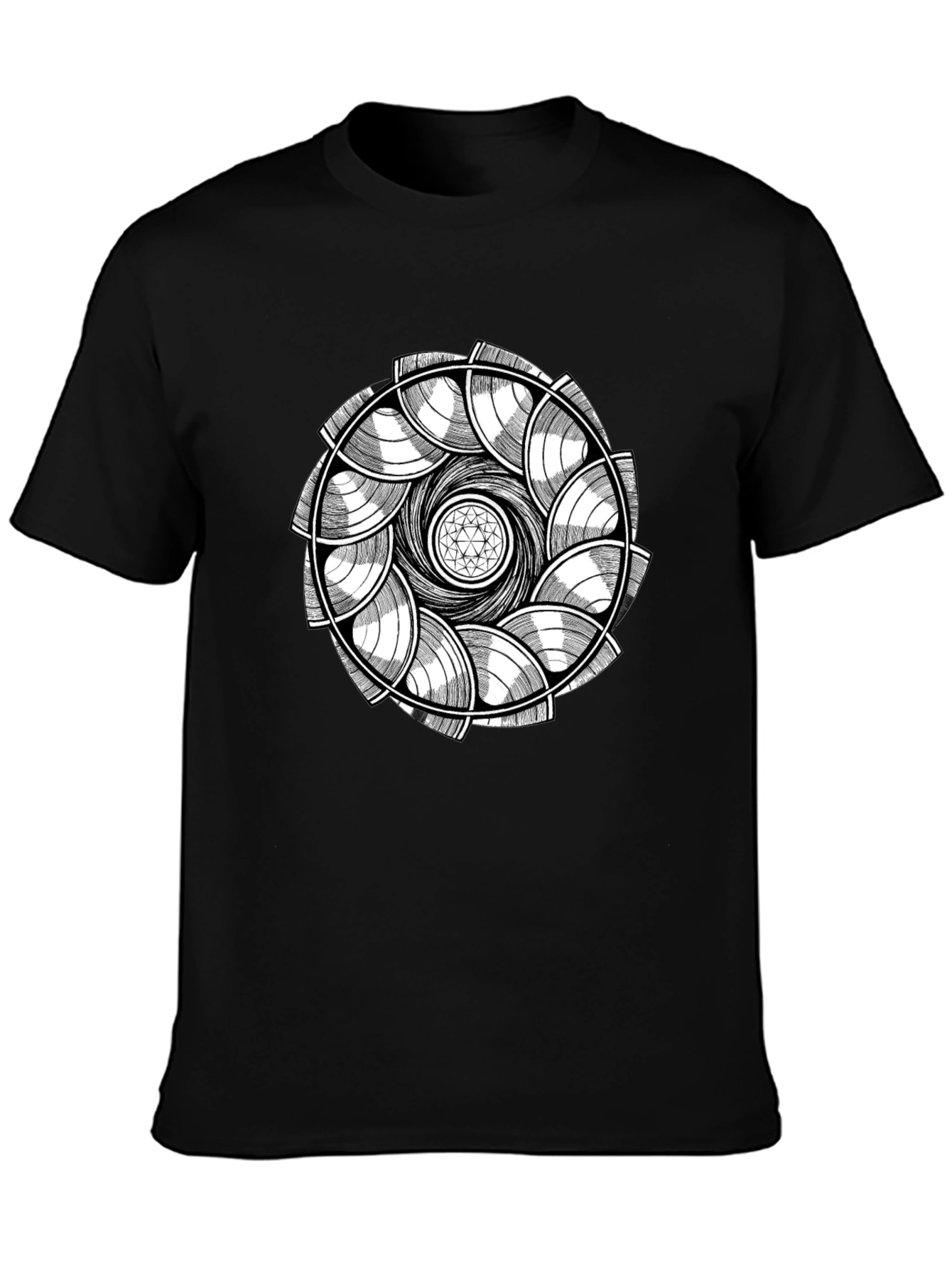 Abstract Geometric Mandala Graphic Tee - Black