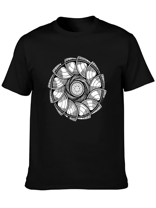 Abstract Geometric Mandala Graphic Tee - Black